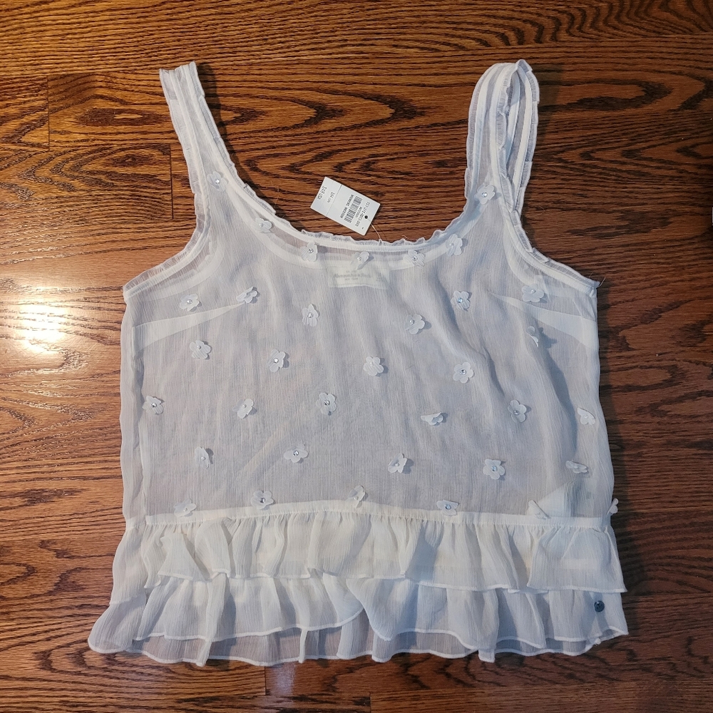 NWT Sheer Crop Top Abercrombie and Fitch  Flower Rhinestone Pearl